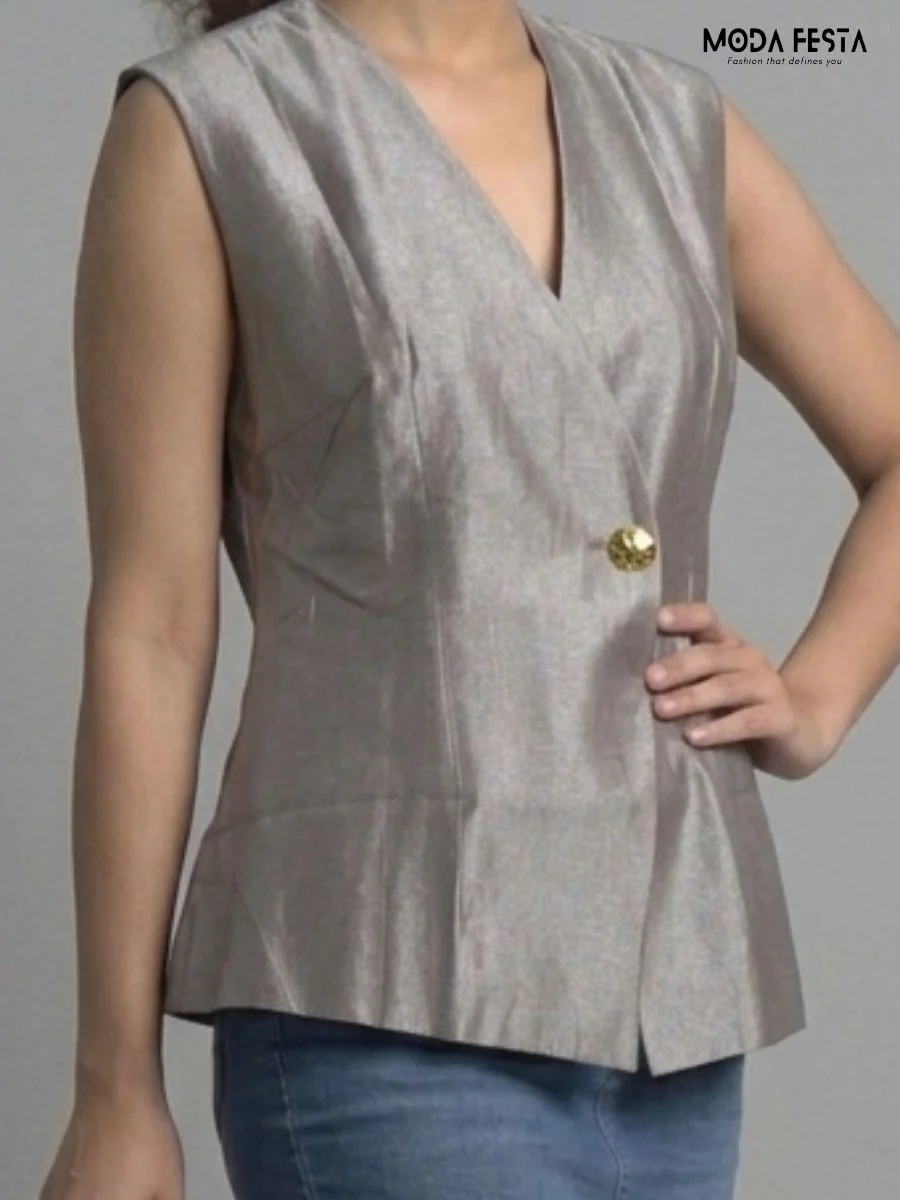 Metallic Shimmer Peplum Vest (