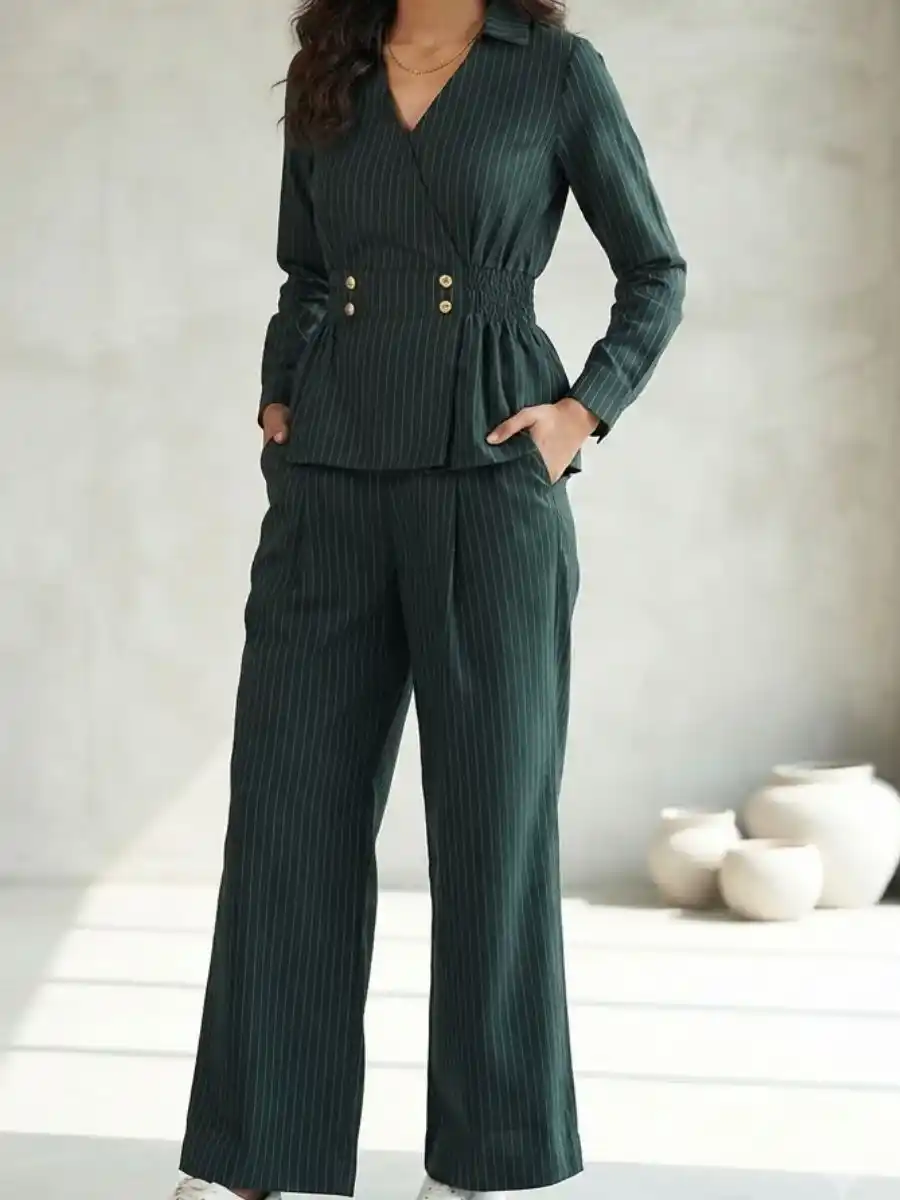 ModaFesta -emerald-pinstripe-peplum-coord-set