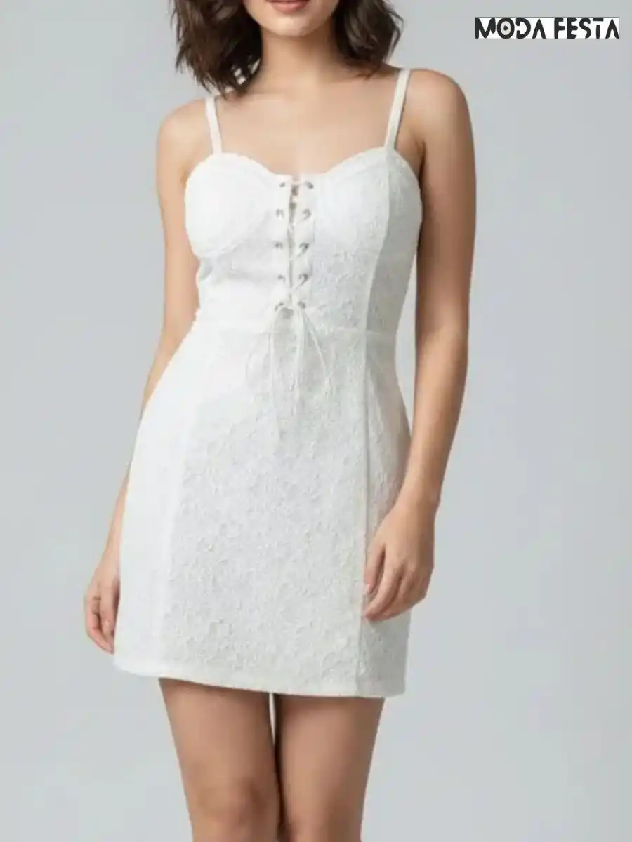 ModaFesta -elegant-lace-front-knot-style-dress-white