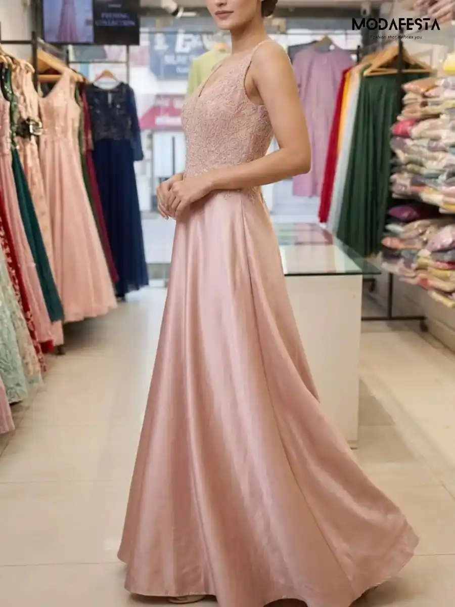 ModaFesta -elegant-v-neck-embellished-a-line-party-gown-peach