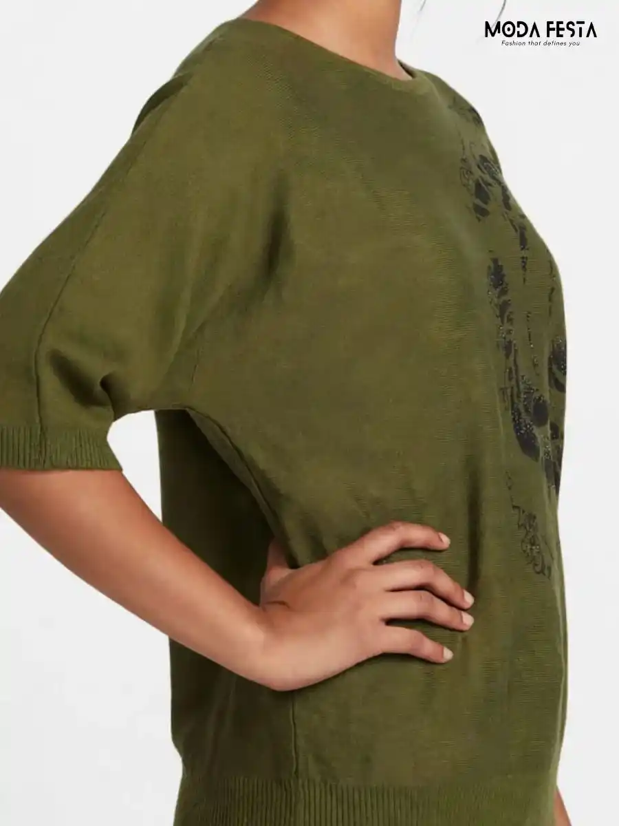 ModaFesta -olive-green-printed-knit-top