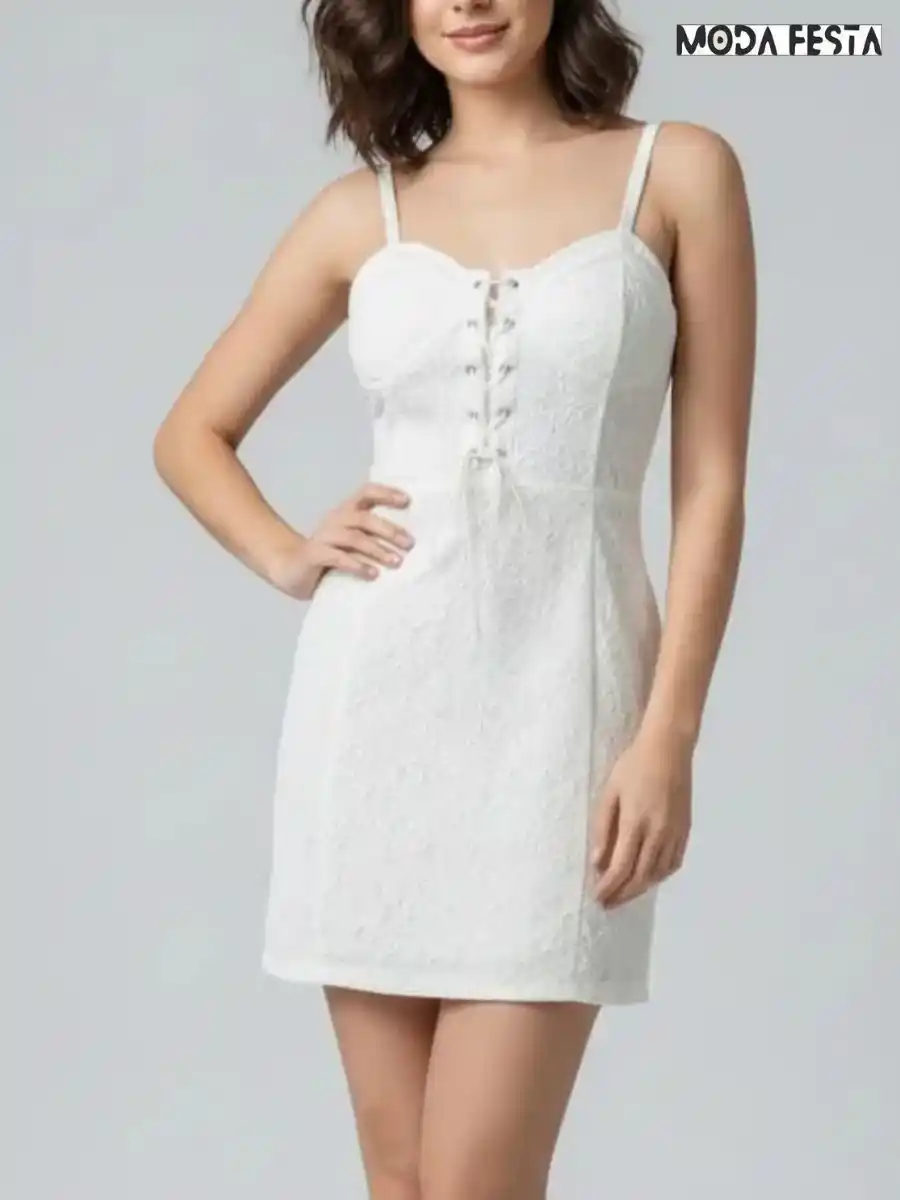 ModaFesta -elegant-lace-front-knot-style-dress-white