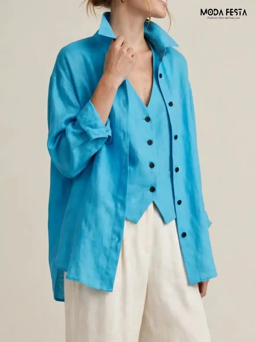 ModaFesta -bright-blue-button-down-shirt