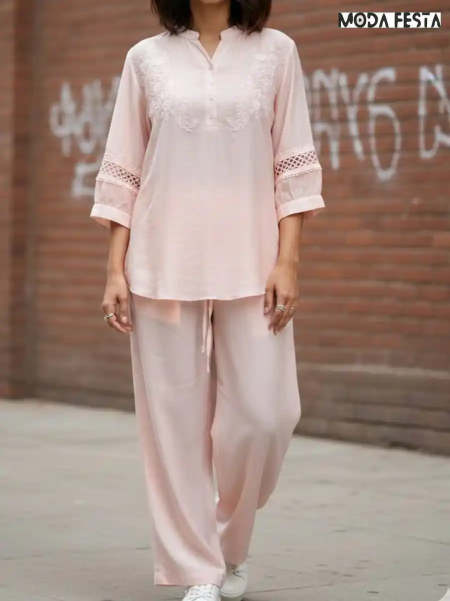 Elegant Cotton Blend Embroidery Coord Set