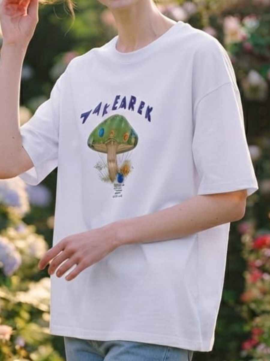 ModaFesta -womens-white-mushroom-graphic-t-shirt
