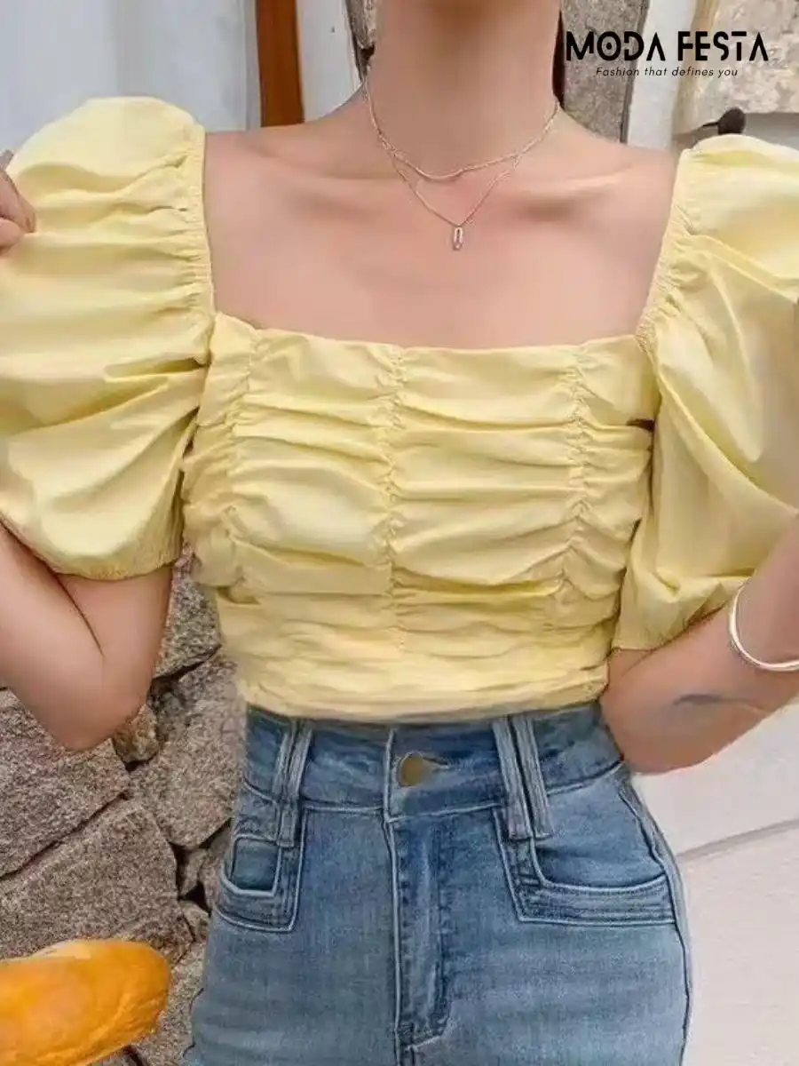 Elegant Puff Sleeve Crop Top