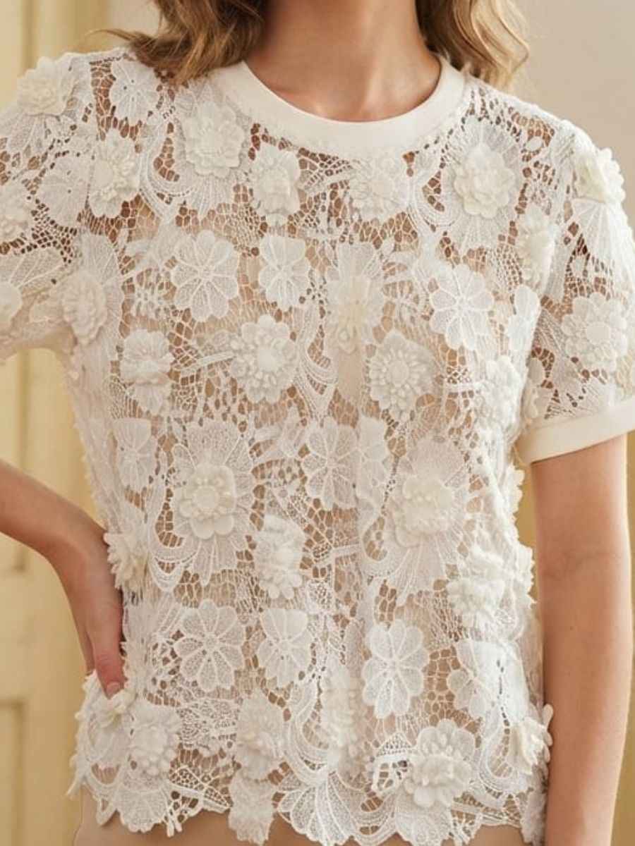 Elegant Floral Embroidery Ladies Top