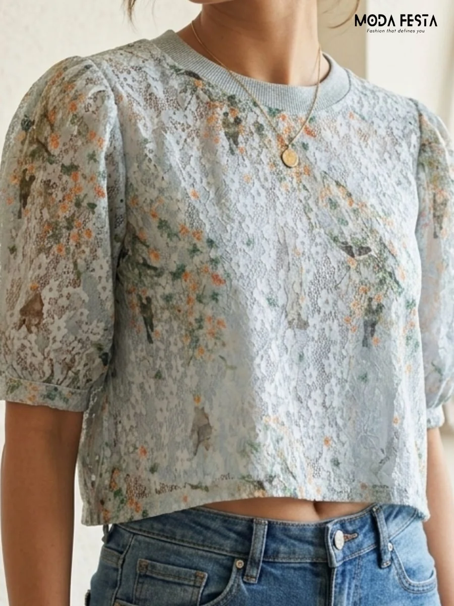 Floral Top - Grey