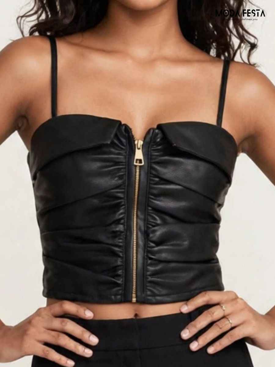 ModaFesta -leather-front-zip-bustier-corset-crop-top