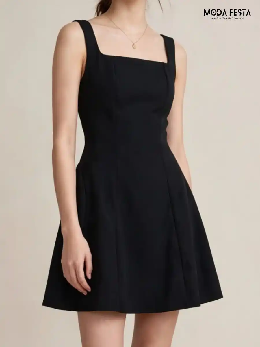 ModaFesta -black-square-neck-a-line-dress