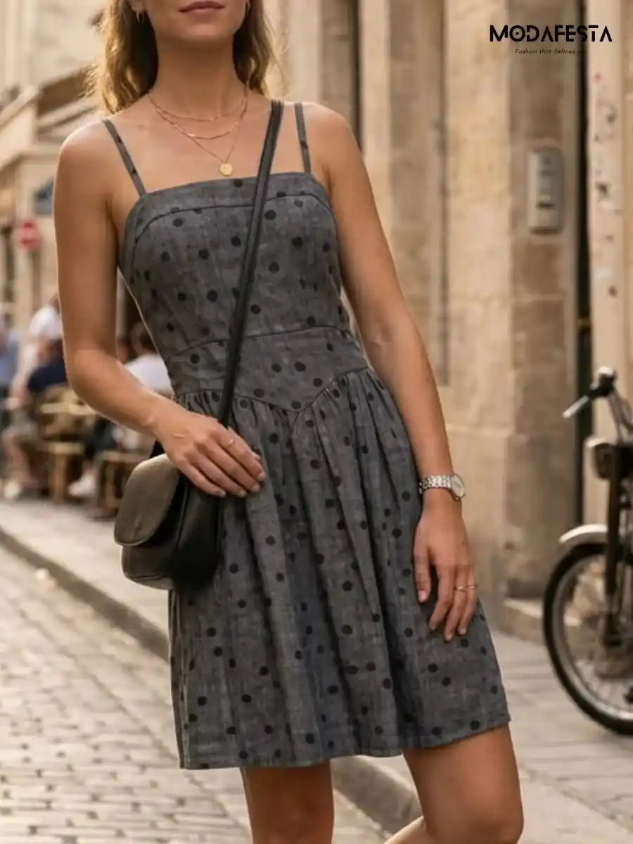 ModaFesta -stylish-polka-dot-short-dress-olive-green
