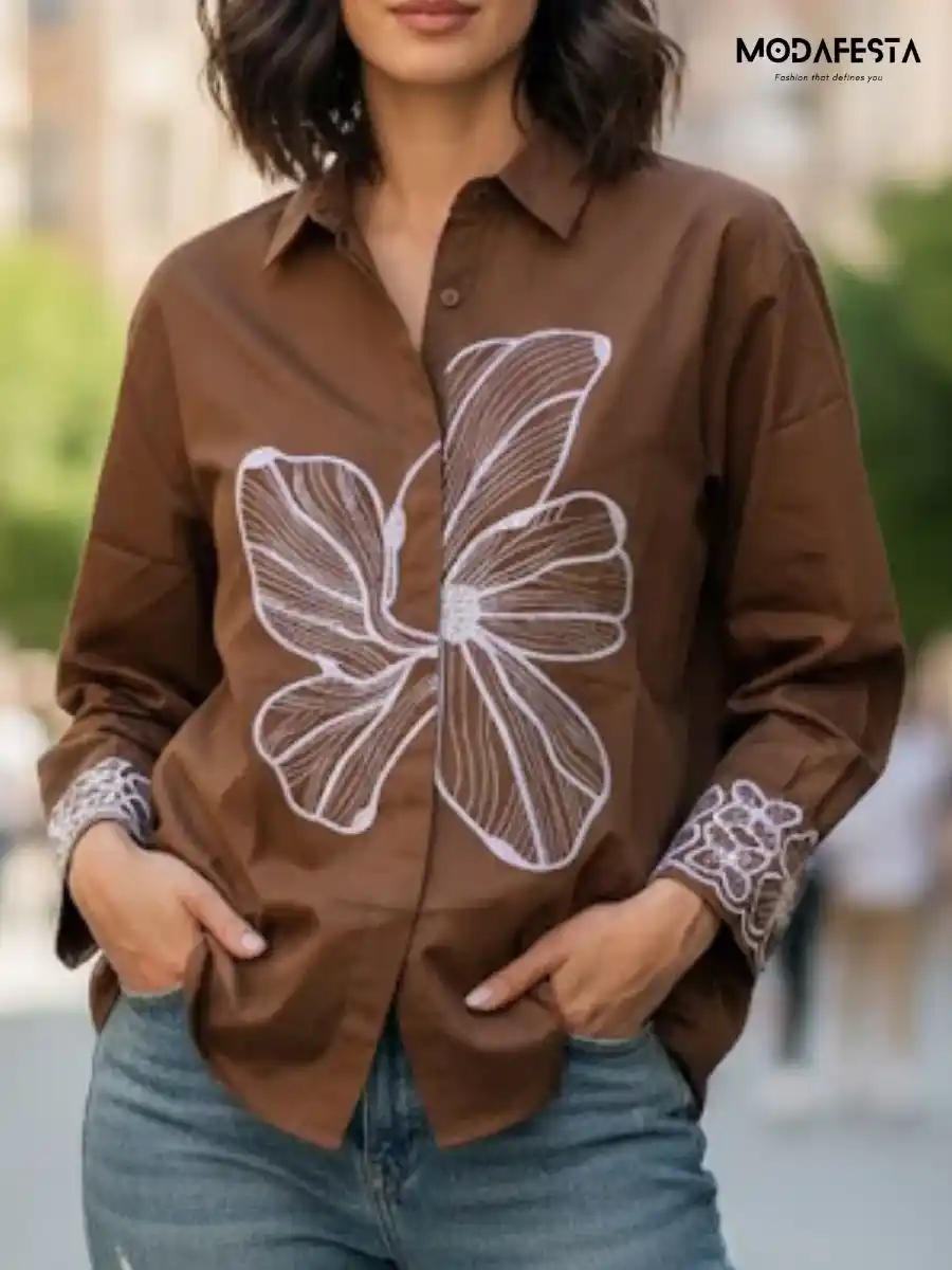 ModaFesta -brown-floral-embroidered-shirt