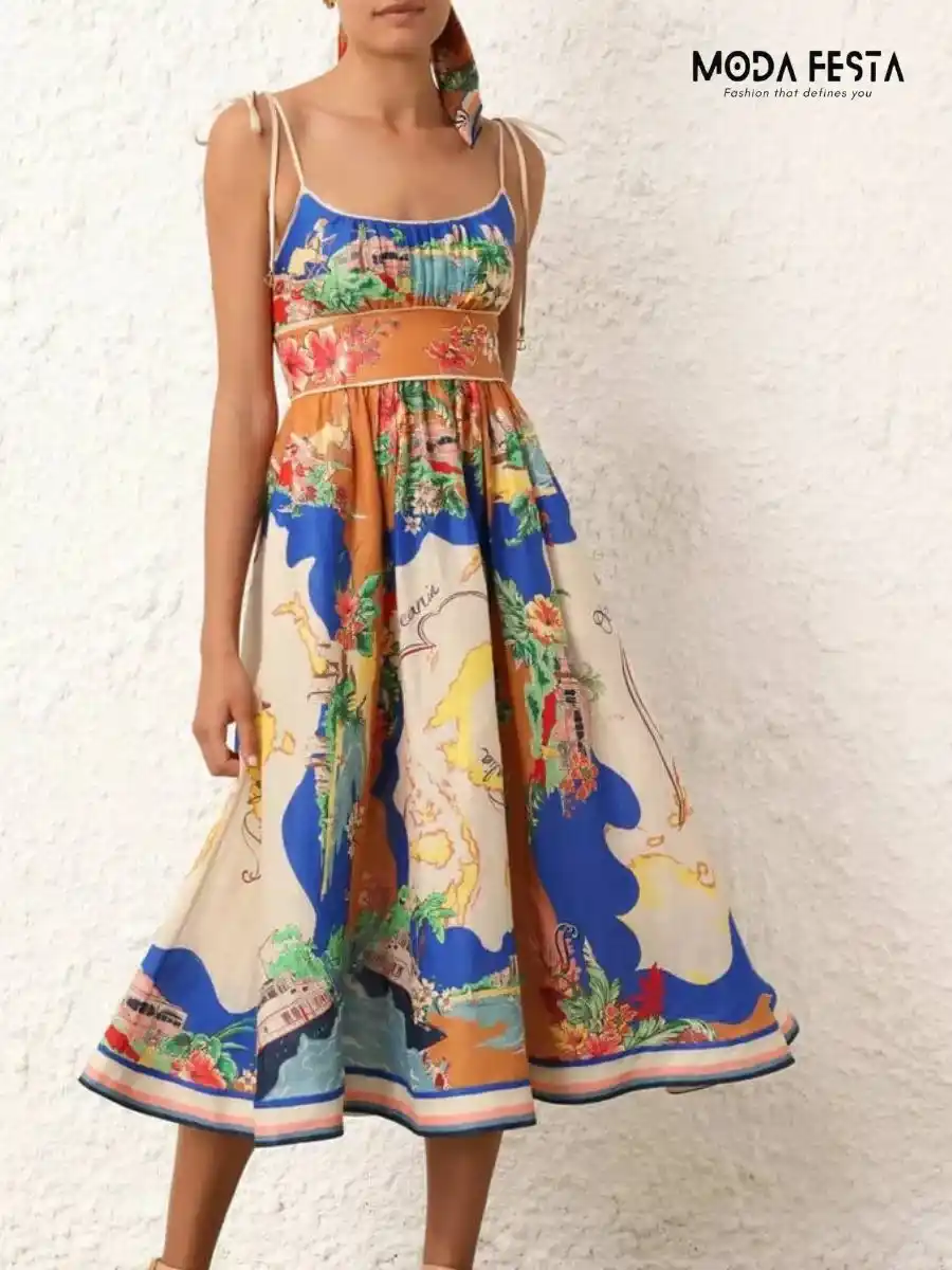 ModaFesta -spaghetti-floral-print-a-line-dress-orange