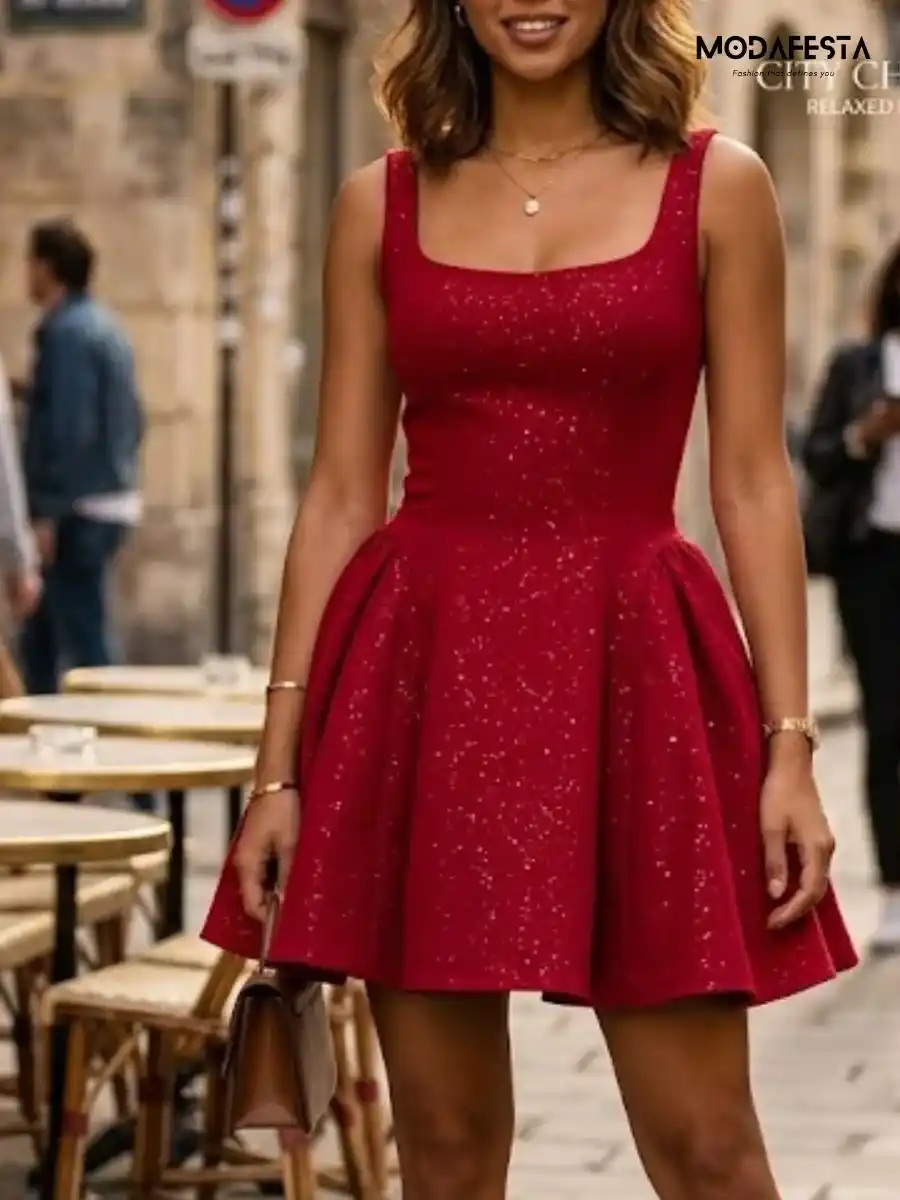 ModaFesta -elegant-glitter-smocked-dress-with-back-bow-red