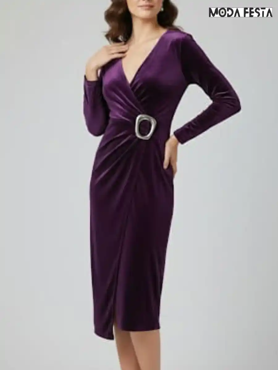 ModaFesta -velvet-dress-with-side-broach-purple