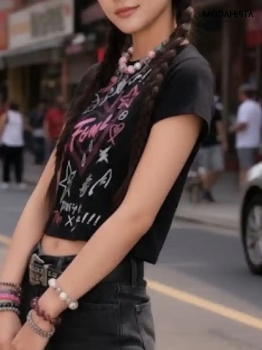 ModaFesta -elegant-crop-korean-t-shirt-black