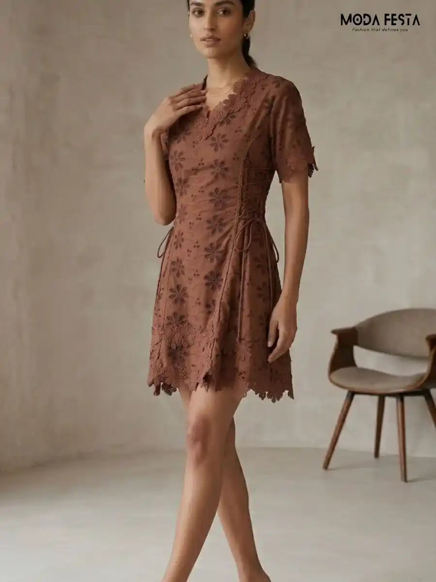 Cocoa Bloom Lace Mini Dress