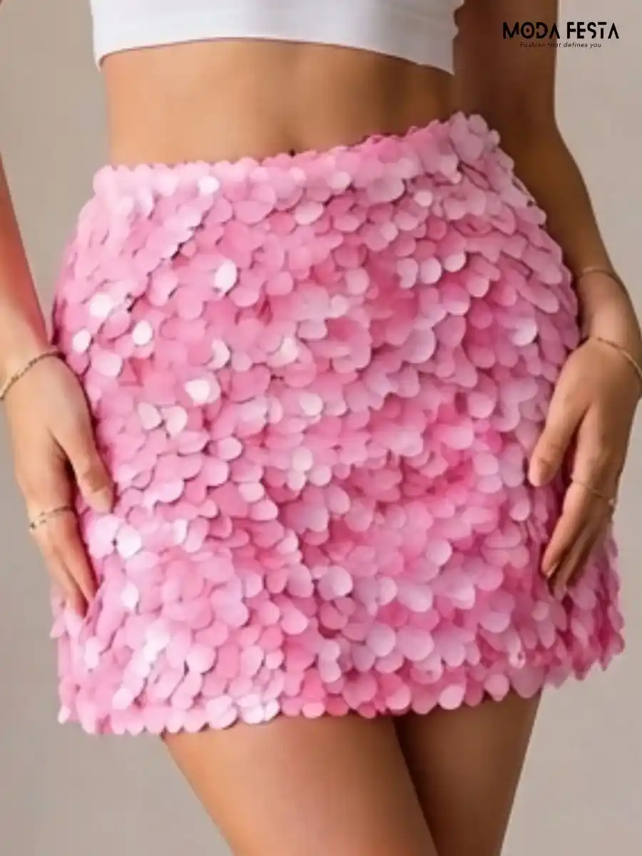 Pink Petal Sequin Mini Skirt