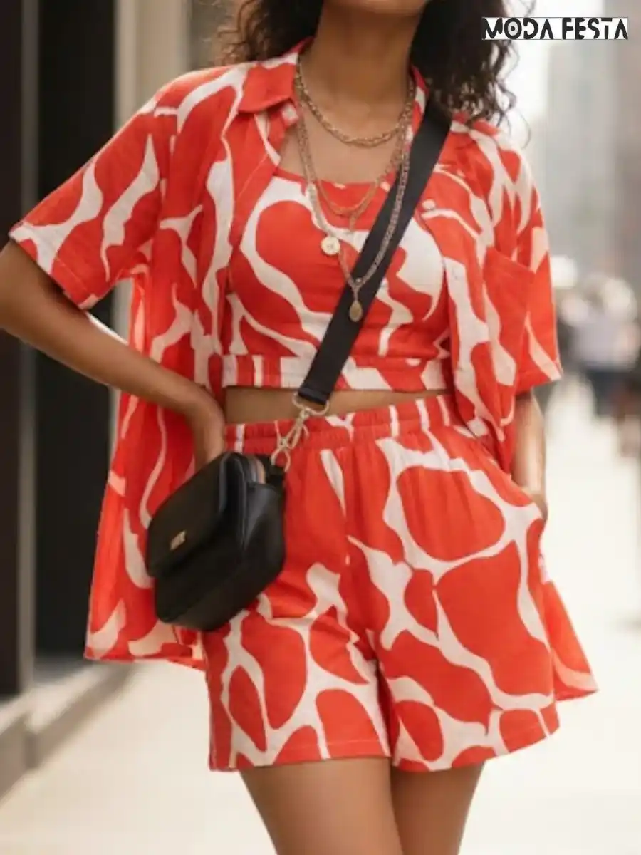 ModaFesta -elegant-abstract-print-short-coord-set-orange