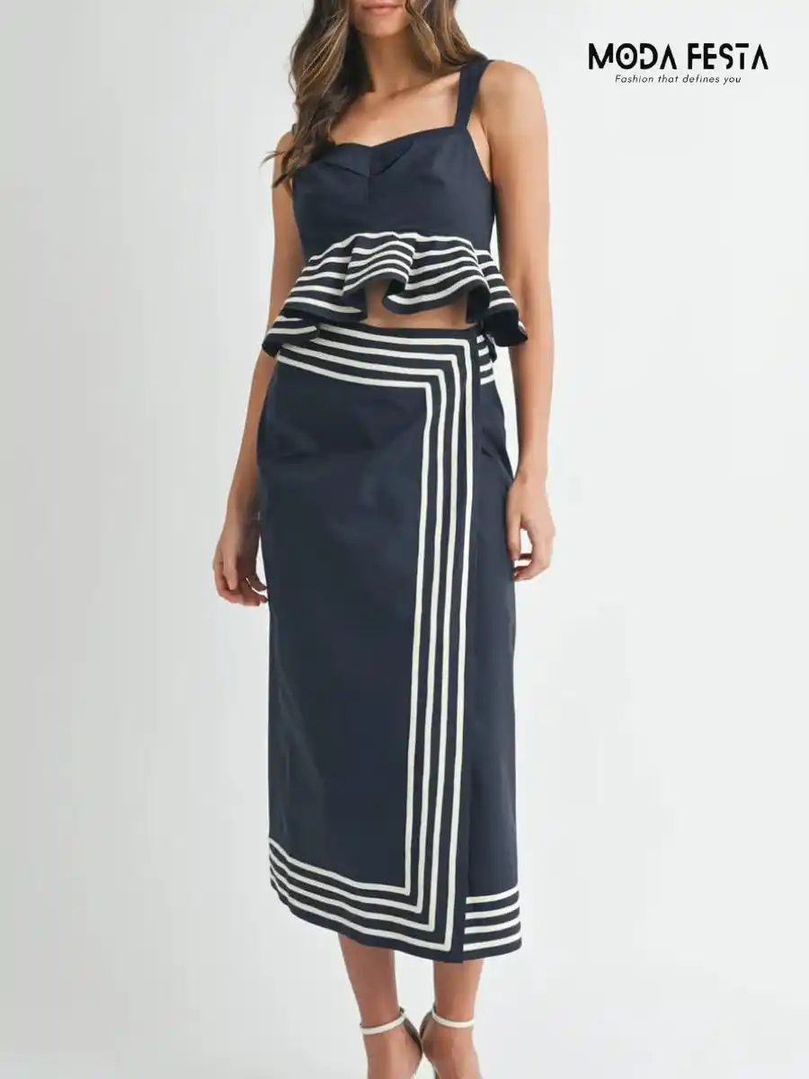 ModaFesta -peplum-top-wrap-skirt-coord-set-black
