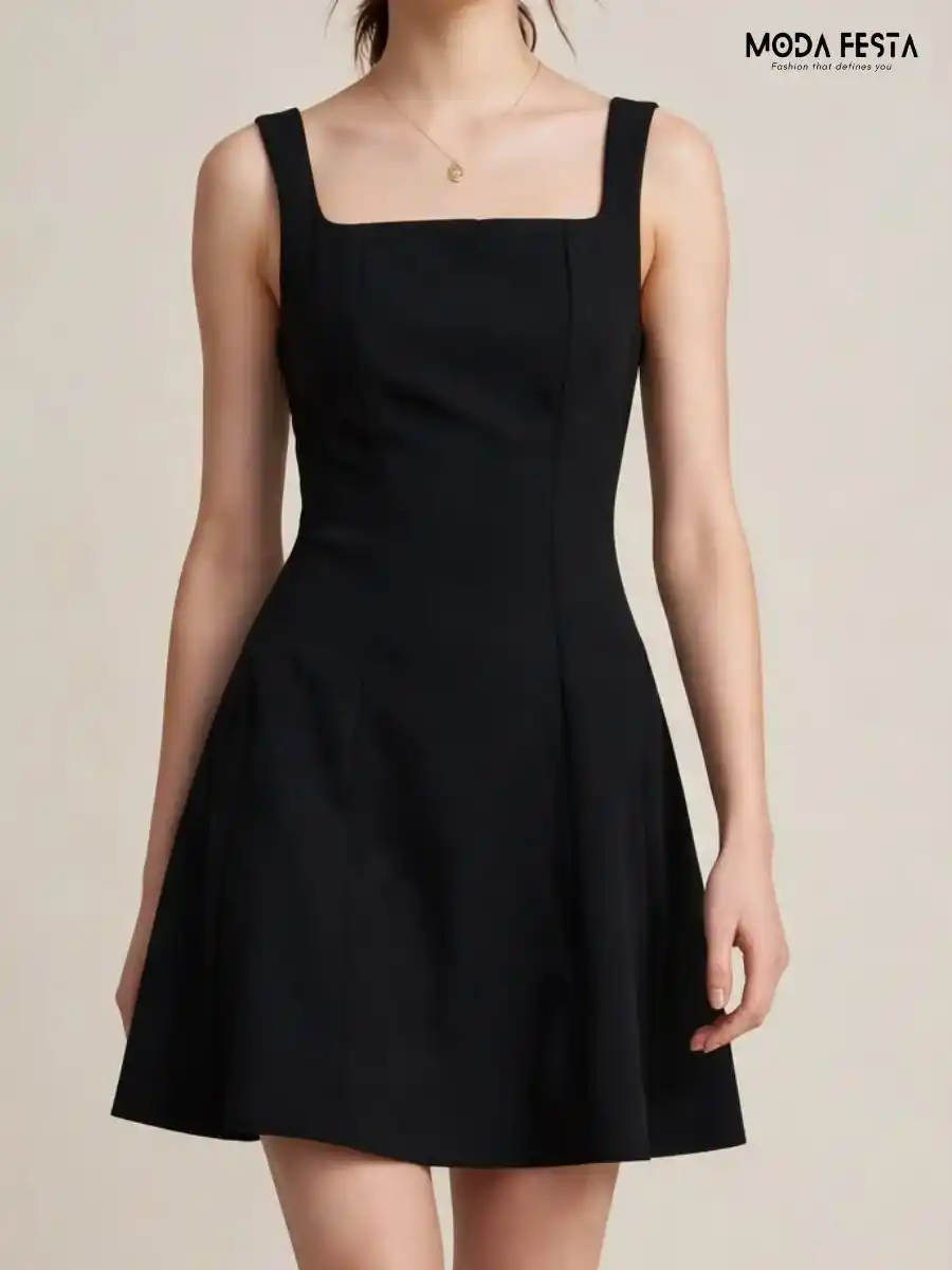 Black Square-Neck A-Line Dress