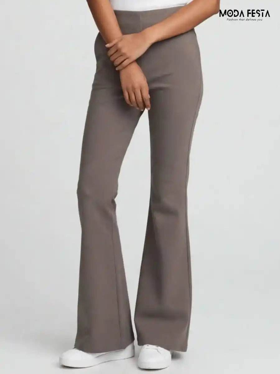 Taupe High-Waisted Flared Trousers