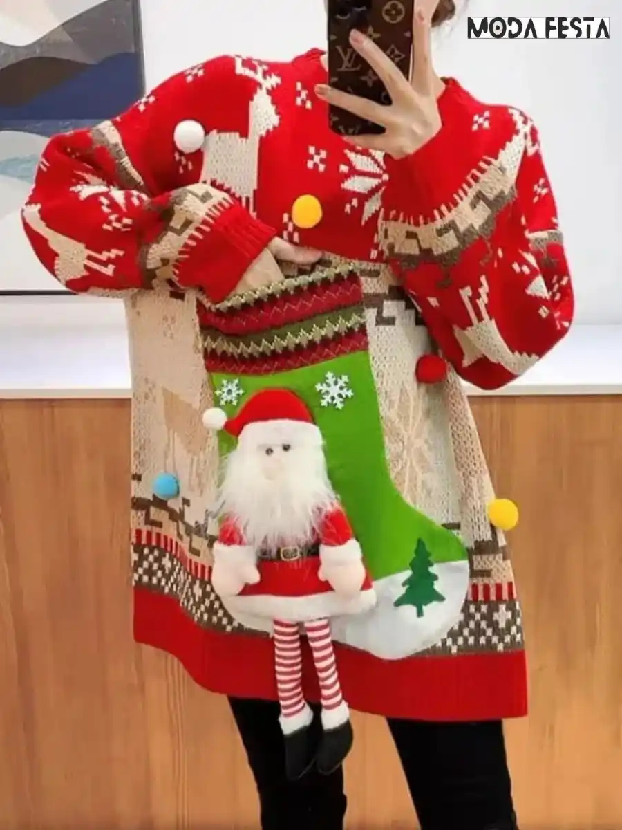 ModaFesta -christmas-atmosphere-knit-t-shirt-red