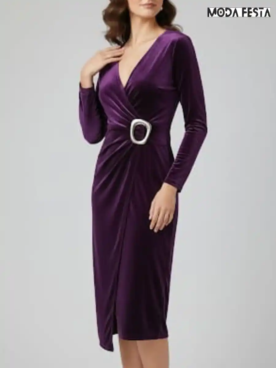 ModaFesta -velvet-dress-with-side-broach-purple