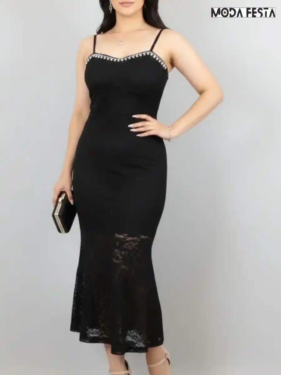 Elegant Lace Style Dress With Pearl