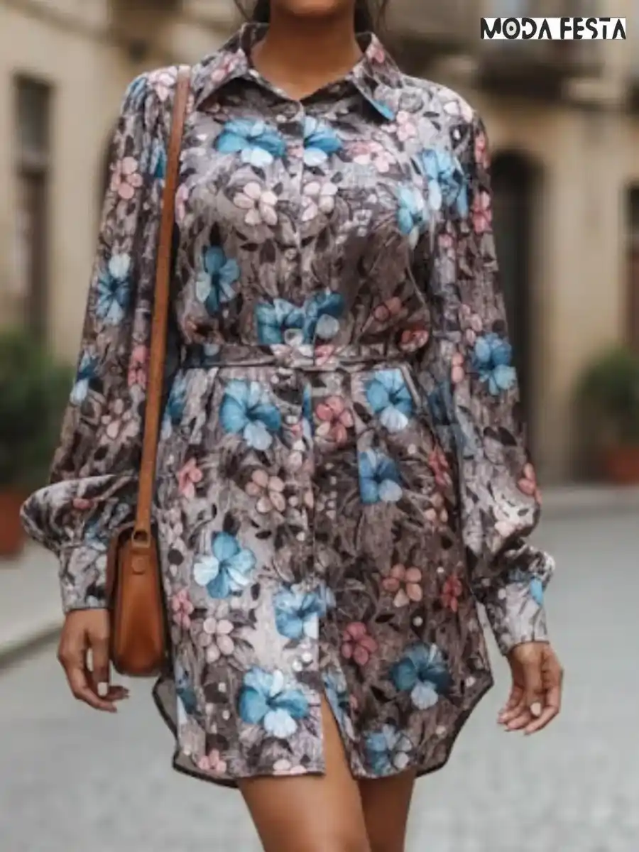 Elegant Flower Print Satin Shirt