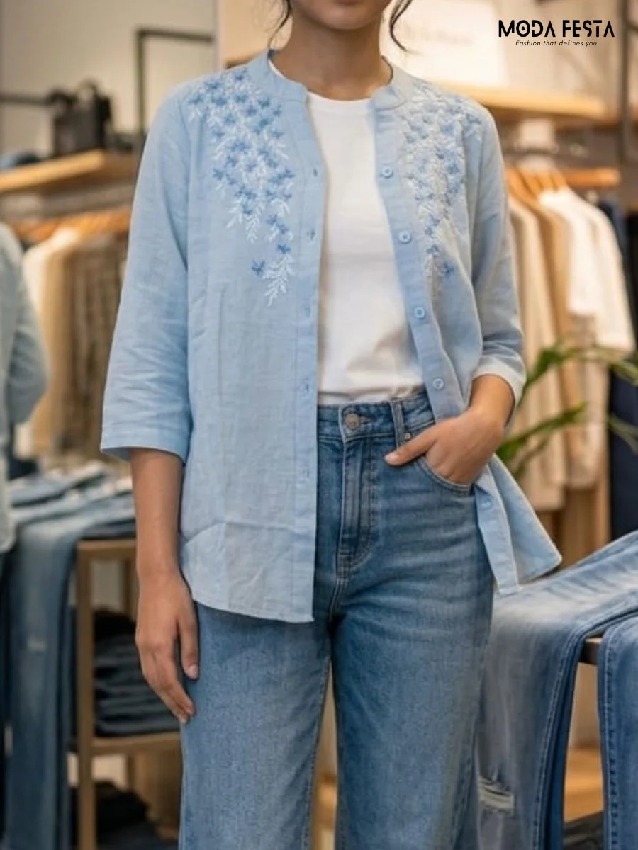 ModaFesta -embroidered-cotton-shirt-blue-1