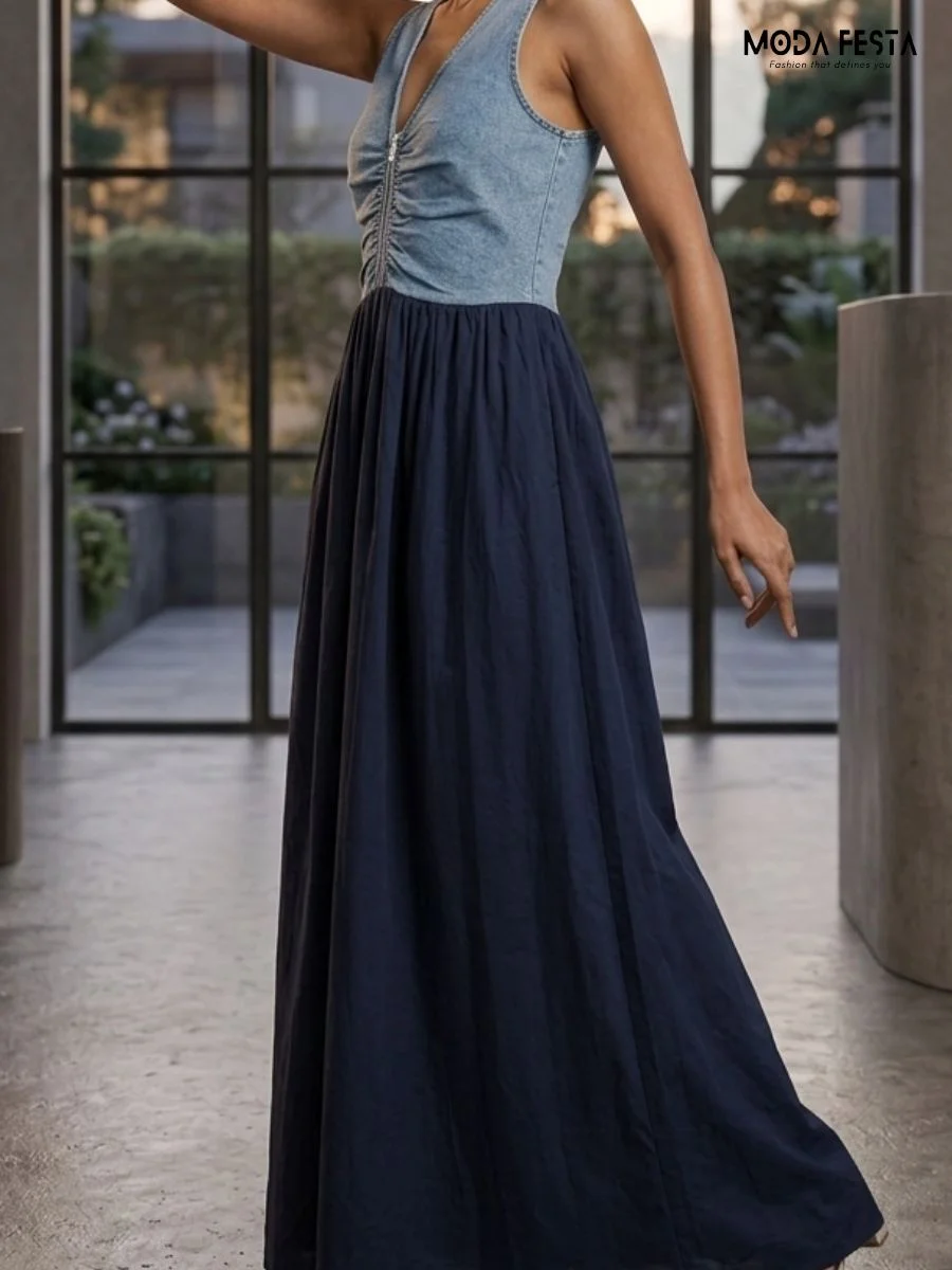 ModaFesta -urban-chic-zip-front-maxi-dress-navyblue