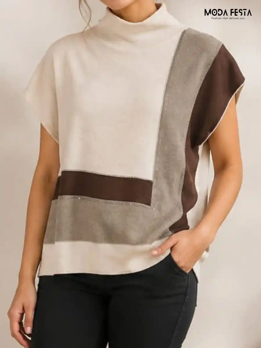 ModaFesta -colorblocked-mock-neck-knit-top