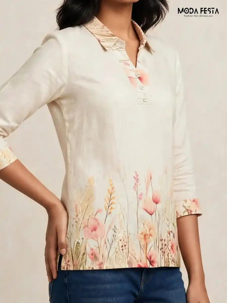 ModaFesta -floral-print-button-down-top