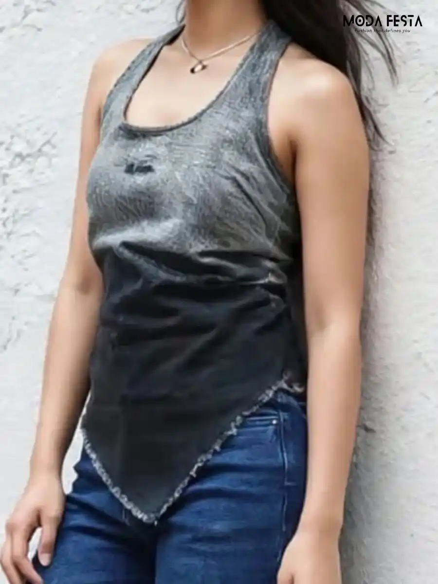 ModaFesta -halter-neck-denim-top-grey