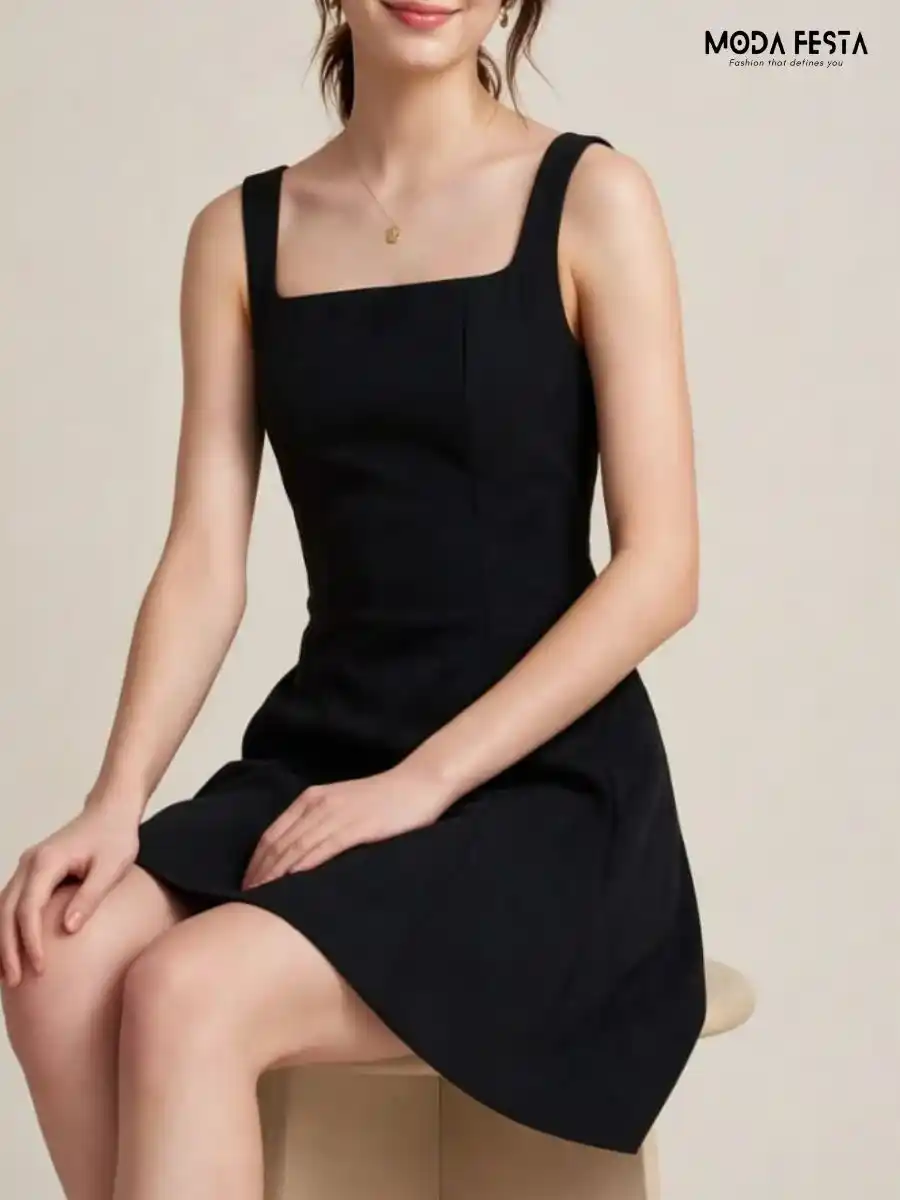 ModaFesta -black-square-neck-a-line-dress