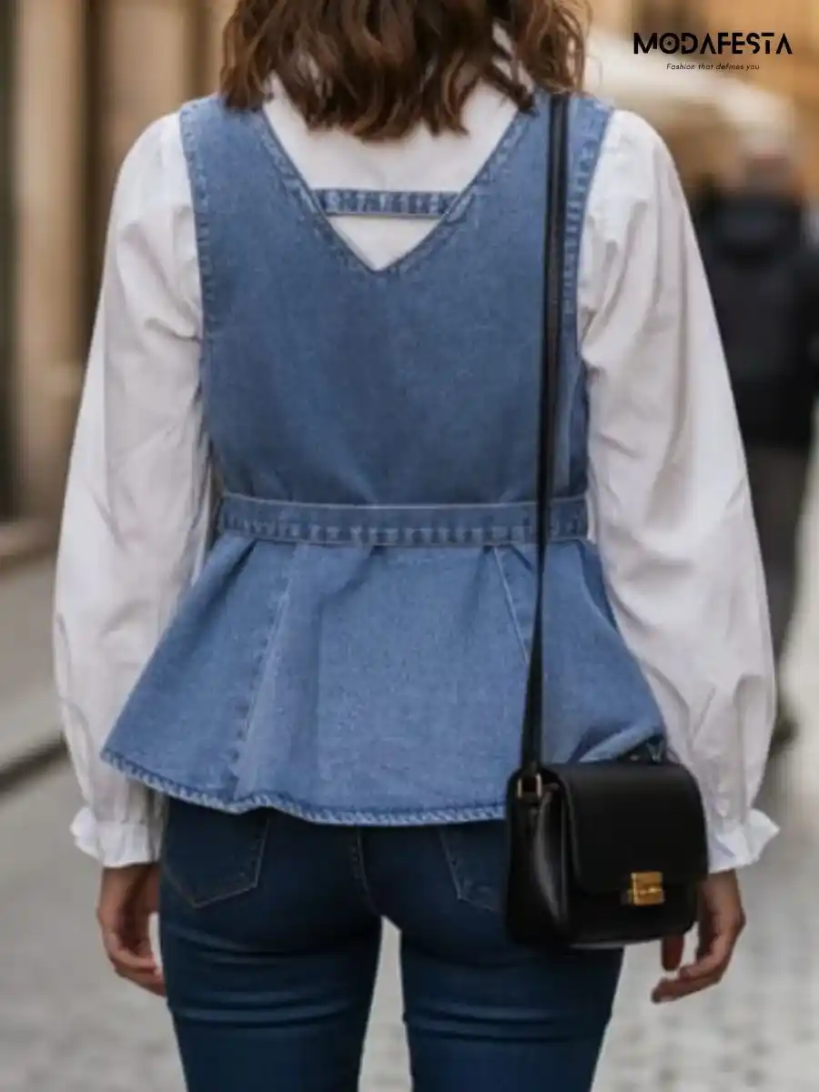 ModaFesta -elegant-two-pis-denim-to-with-belt-styling-blue
