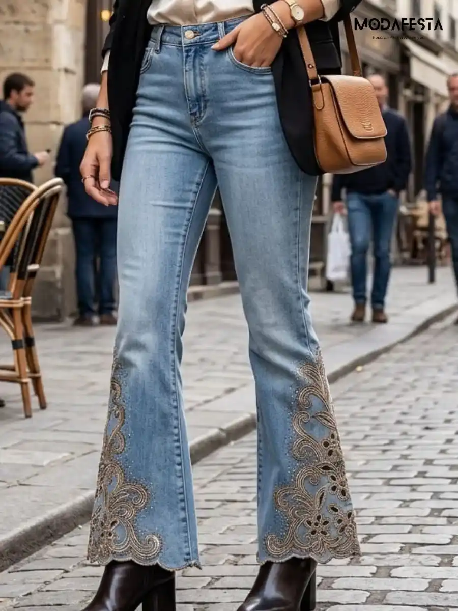 ModaFesta -trendy-sequenced-cutwork-boot-cut-jeans-blue