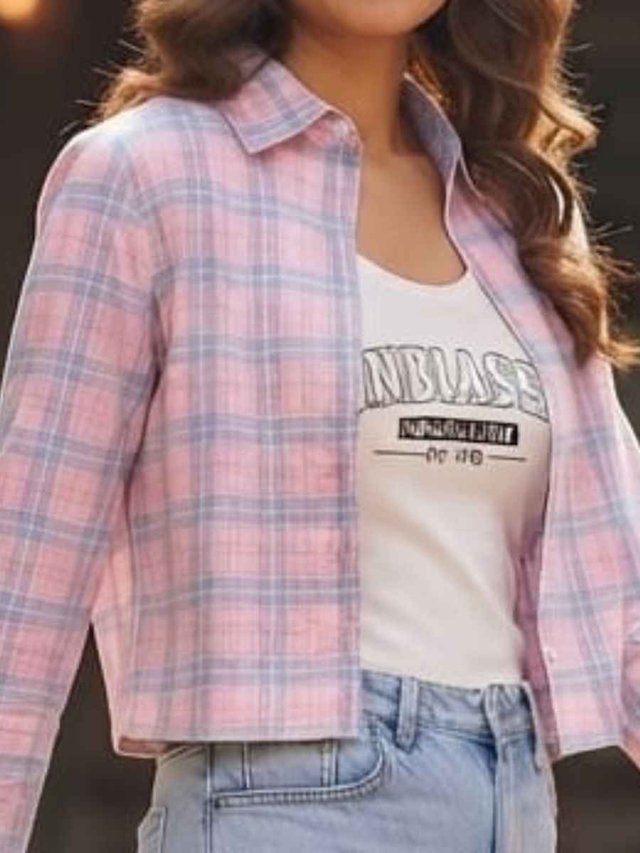 ModaFesta -pastel-plaid-layered-crop-shirt-inner-tank