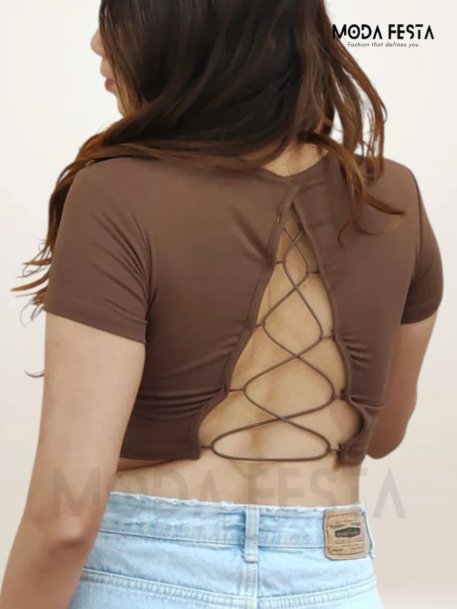 ModaFesta -styling-backless-crop-top-brown