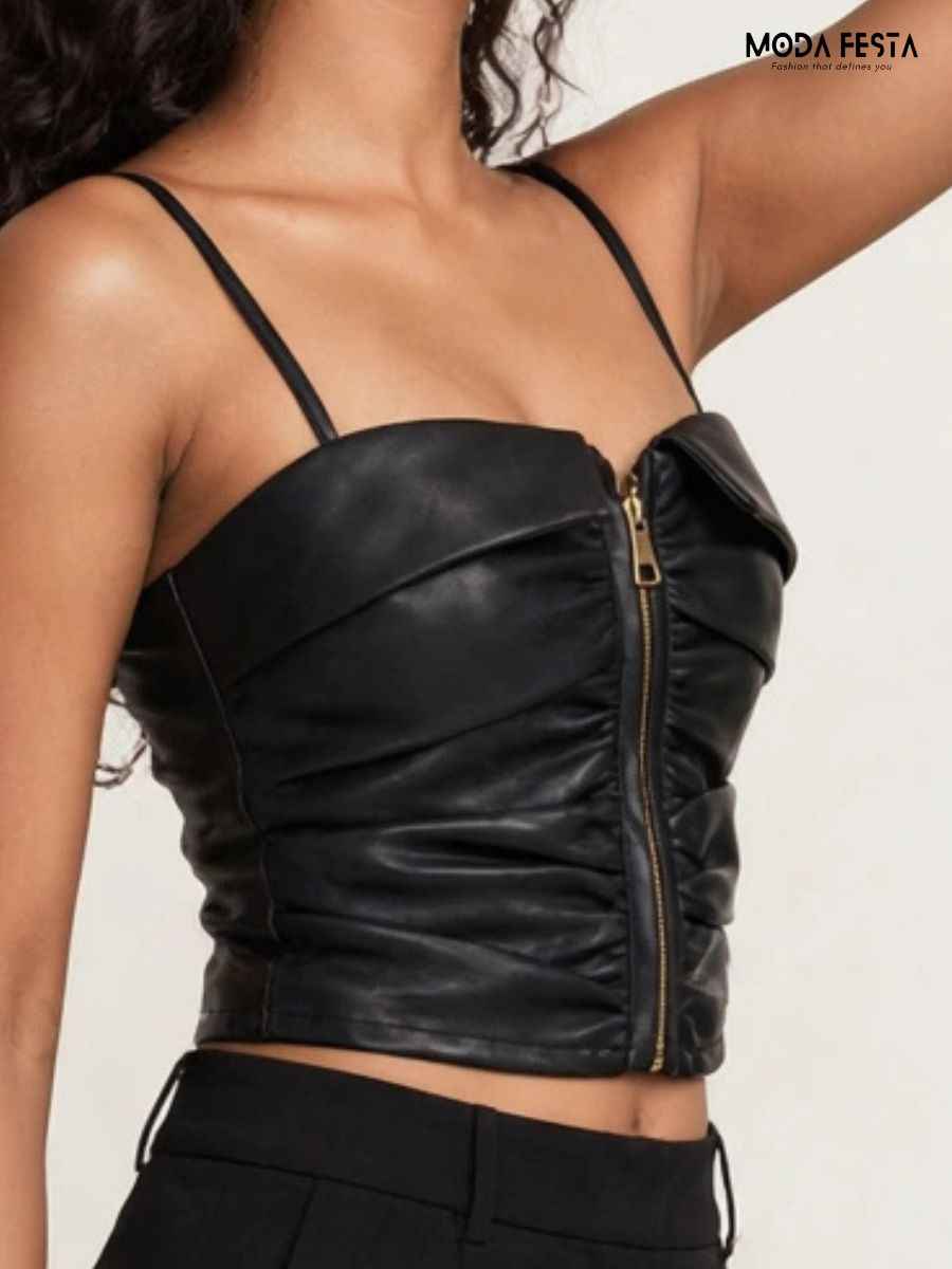 ModaFesta -leather-front-zip-bustier-corset-crop-top