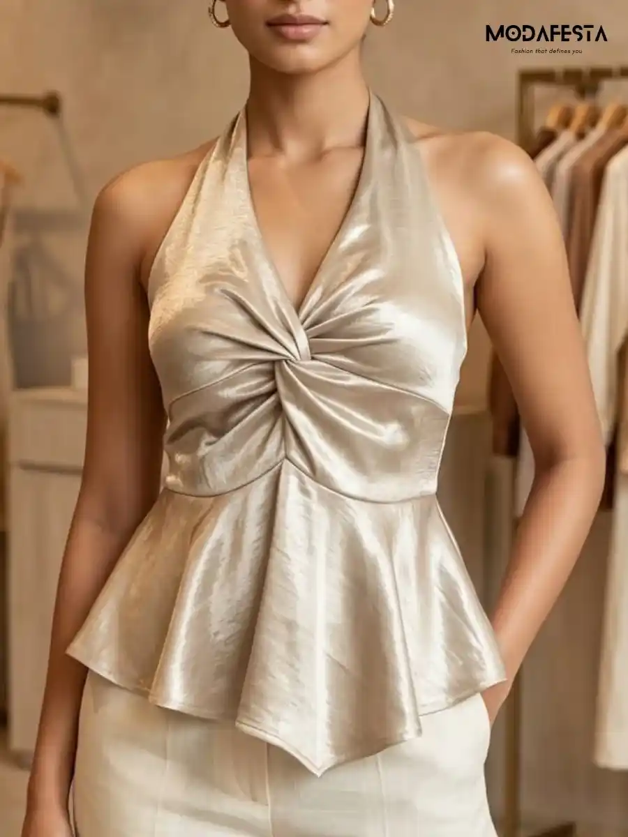 Elegant Twisted Satin Halter Neck Top