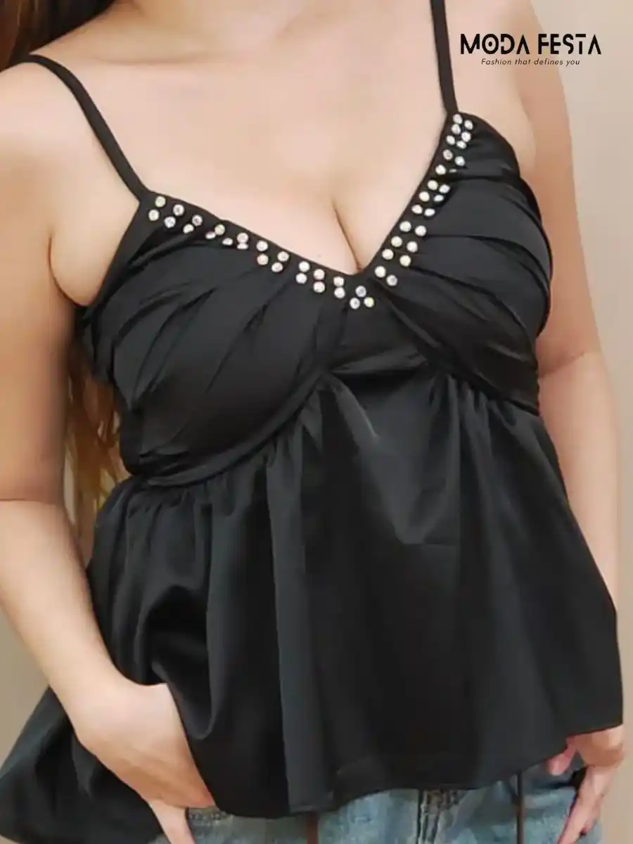 ModaFesta -embellished-black-satin-top