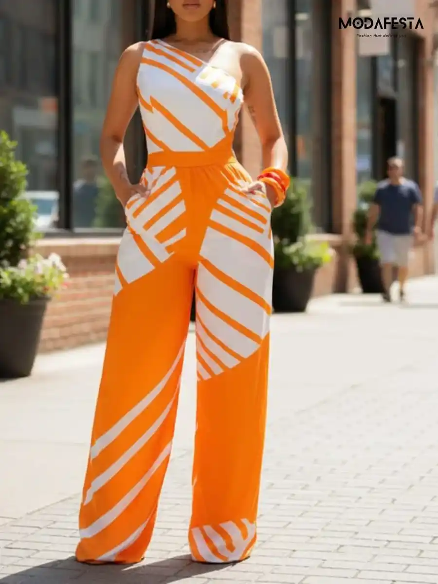 Stripped One Shoulder jumpsuit