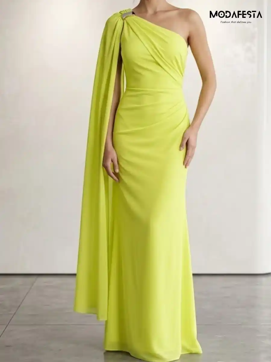 Elegant One-Shoulder Long Flowy Dress