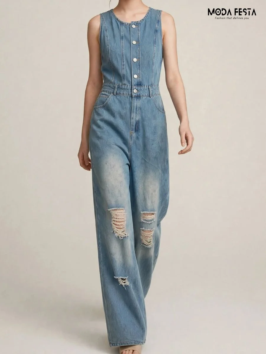 ModaFesta -elegant-denim-halter-neck-style-jumpsuit-blue