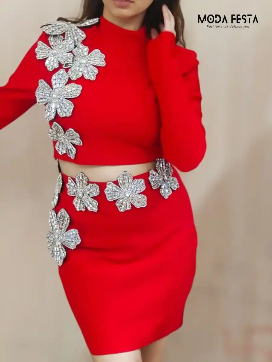 ModaFesta -knit-luxury-coord-set-red