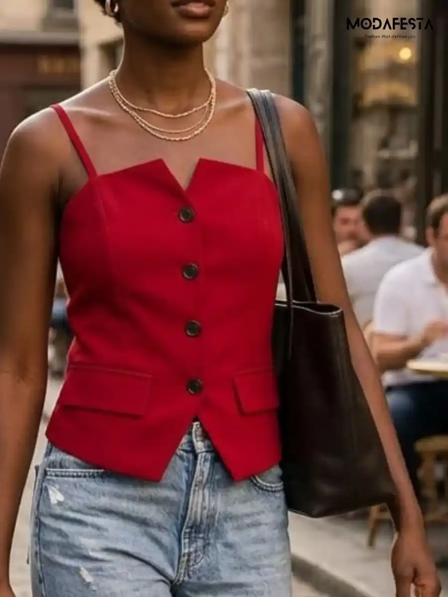 Elegant Hem Slit Waistcoat Top