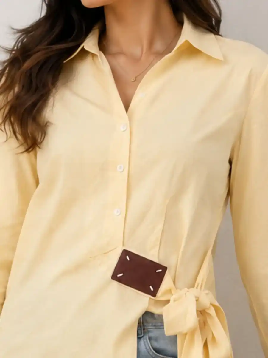 ModaFesta -classic-yellow-cotton-long-sleeve-shirt-with-side-tie