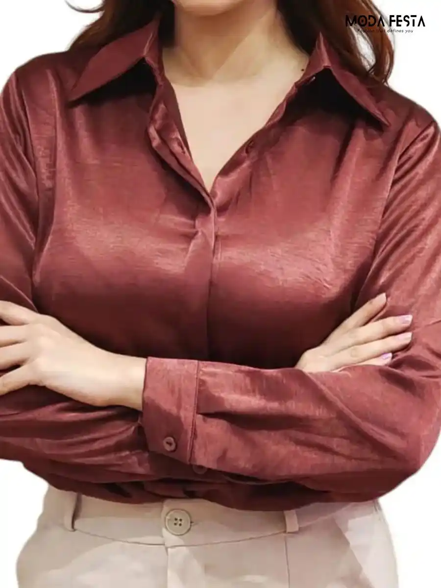 ModaFesta -stylish-plain-satin-shirt-maroon